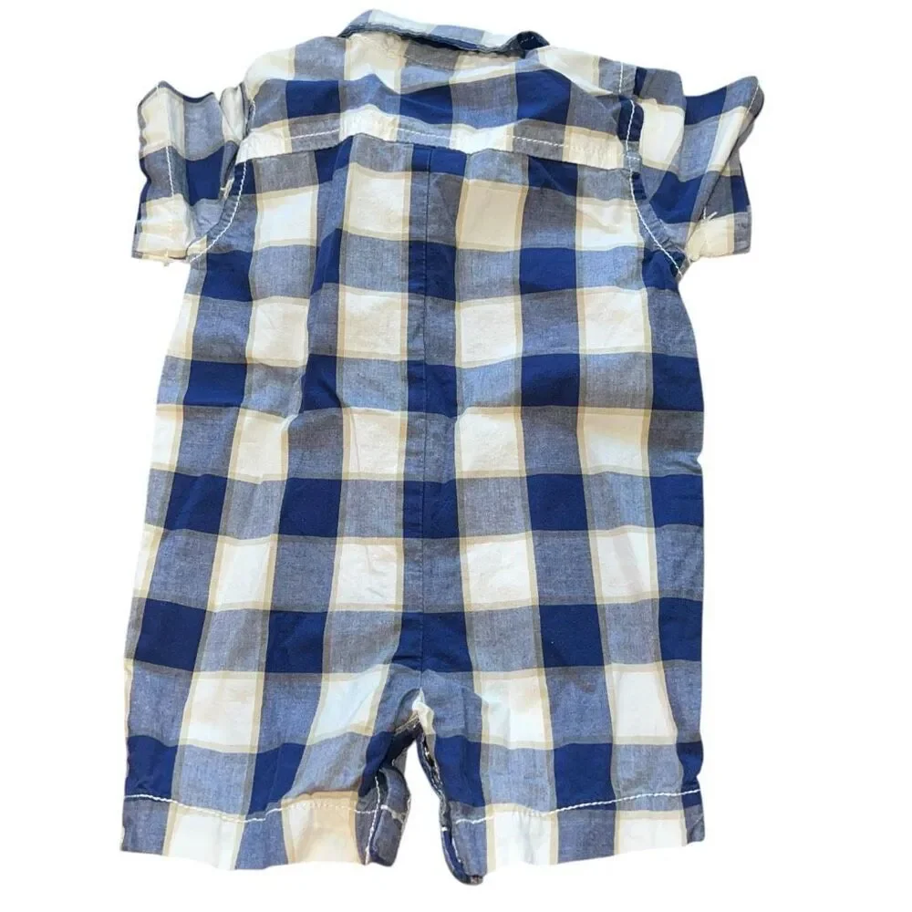 4/$25 Gymboree Blue‎ & White Checkered Baby Romper - Size 0-3 months